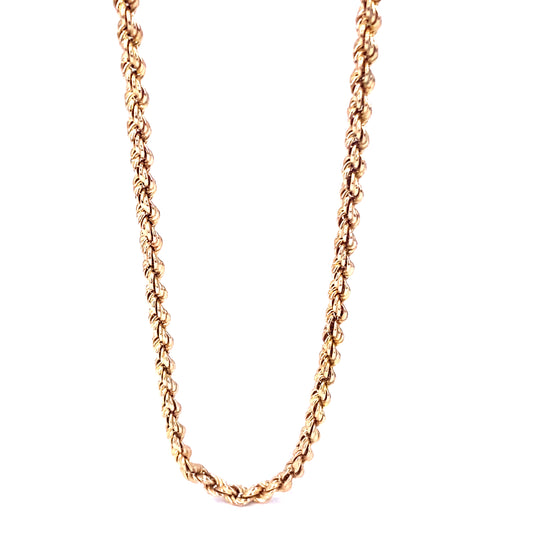 Men’s 9ct Yellow Gold Hollow Rope Chain - 10.1g 22”