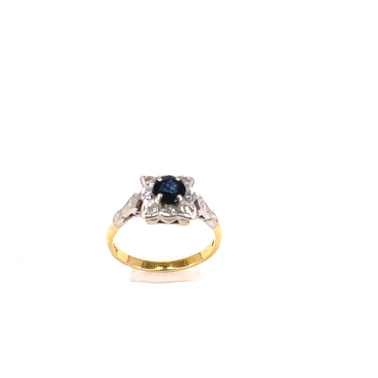 Women’s 18ct Yellow Gold Platinum Vintage Sapphire Diamond Ring