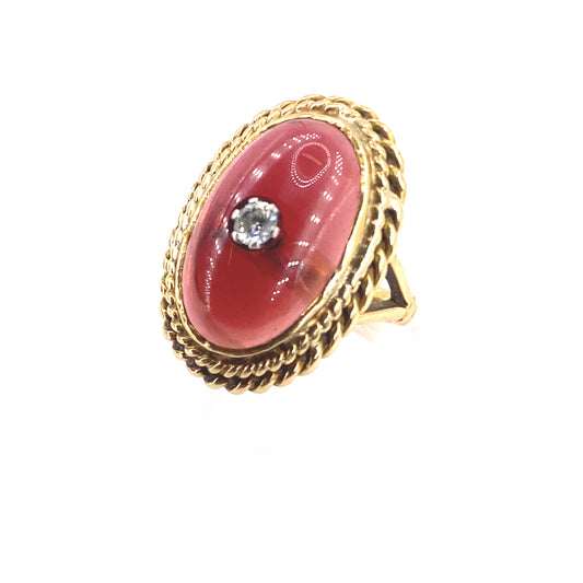 Women's 9ct Yellow Gold Diamond Garnet Cocktail Ring - 8.8g 0.10ct