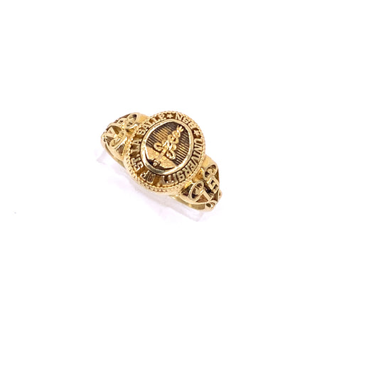 Unisex 14ct Yellow Gold University 'Caduceus' Medical Symbol College Ring - 4.5g