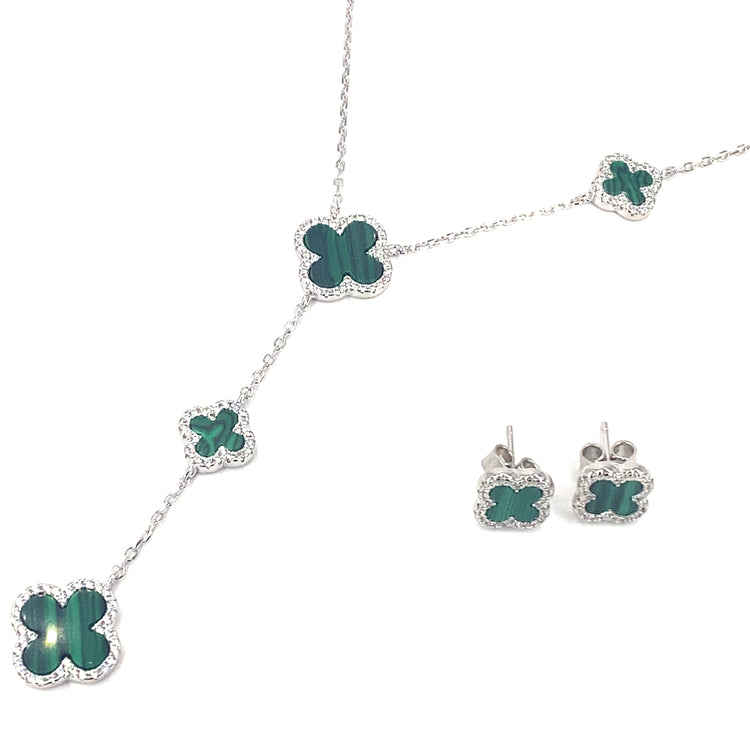 Women’s 925 Sterling Silver Malachite ‘Bloom’ Necklace - Cz Set