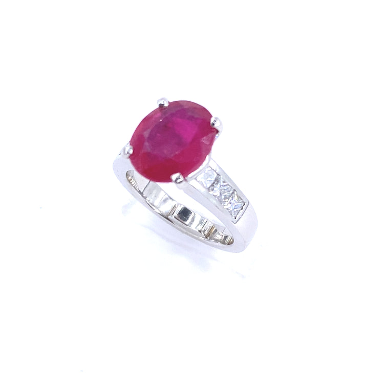 Women’s 18ct White Gold Diamond 4ct Ruby Cocktail Ring - 1.00ct Diamond