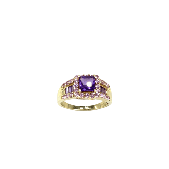 9CT Amethyst and Pink Gemstone Cocktail Ring in Yellow Gold - Hyman’s Jewellers