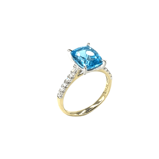 9ct Cushion Cut Blue Topaz Solitaire Ring in Yellow Gold 3.2g - Hyman’s Jewellers