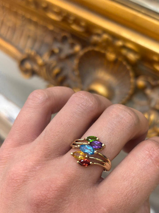 9CT Multi - Stone Marquise Gemstone Ring in Yellow Gold - Hyman’s Jewellers