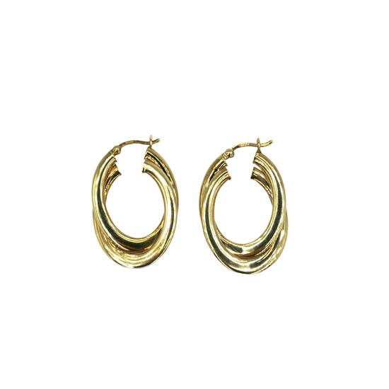 9CT Polished Yellow Gold Interlocking Double Hoop Earrings - Hyman’s Jewellers