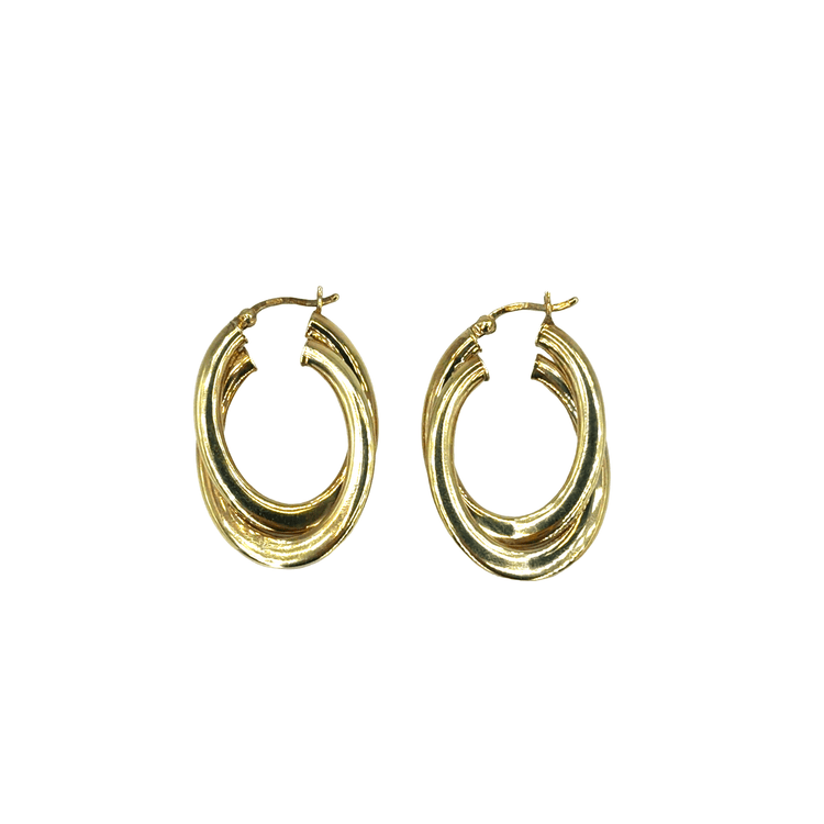 9CT Polished Yellow Gold Interlocking Double Hoop Earrings - Hyman’s Jewellers
