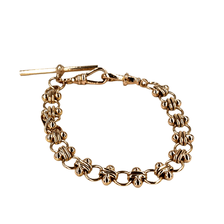 9CT Rose Gold Fancy Link Chain Bracelet with T-Bar Clasp 15.4g - Hyman’s Jewellers