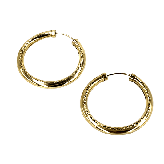 9Ct Textured Yellow Gold Hoop Earrings - Hyman’s Jewellers