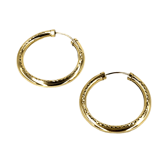 9Ct Textured Yellow Gold Hoop Earrings - Hyman’s Jewellers