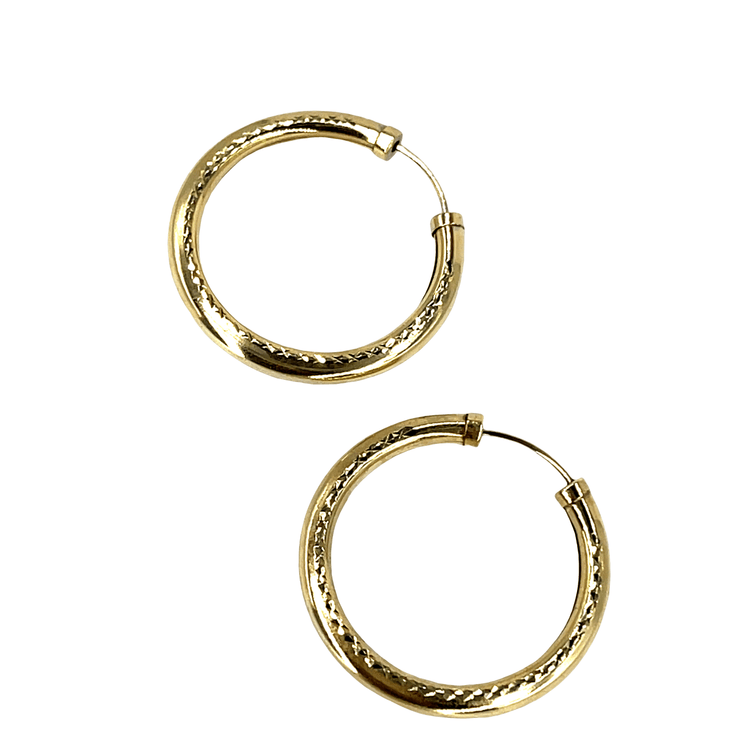 9Ct Textured Yellow Gold Hoop Earrings - Hyman’s Jewellers
