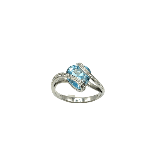 9CT White Gold Blue Topaz Bypass Cocktail Ring 2.9g - Hyman’s Jewellers