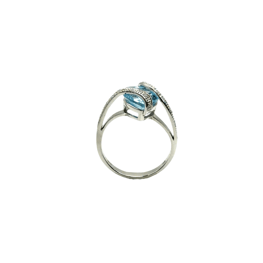 9CT White Gold Blue Topaz Bypass Cocktail Ring 2.9g - Hyman’s Jewellers