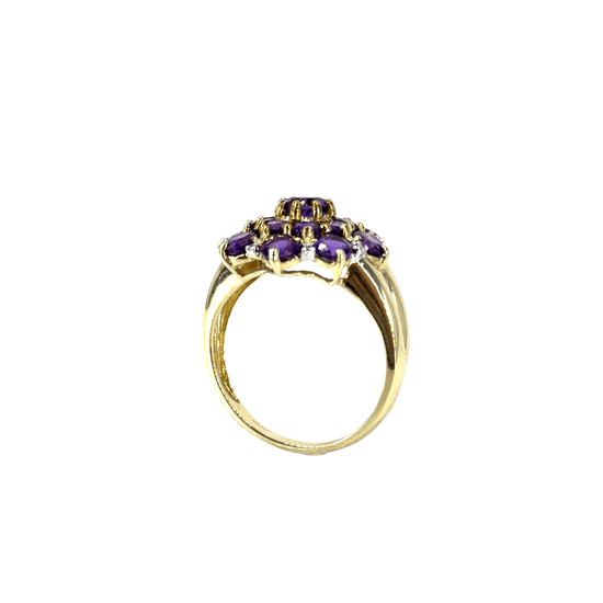 9CT Yellow gold Amethyst and Dia Cluster Ring - Hyman’s Jewellers