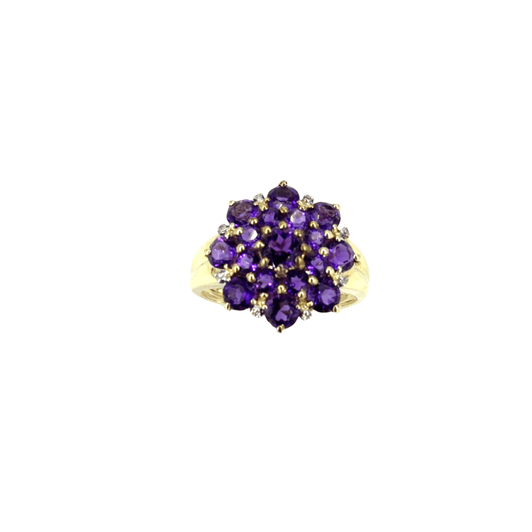 9CT Yellow gold Amethyst and Dia Cluster Ring - Hyman’s Jewellers