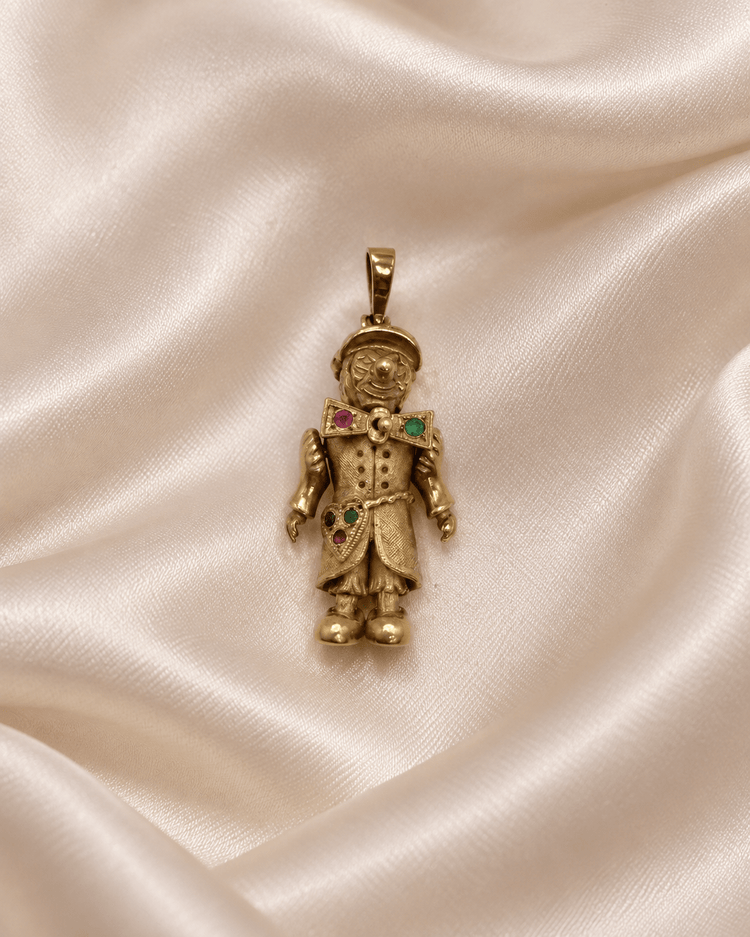9CT Yellow Gold Articulated Clown Pendant with Ruby Accents 9.4g - Hyman’s Jewellers