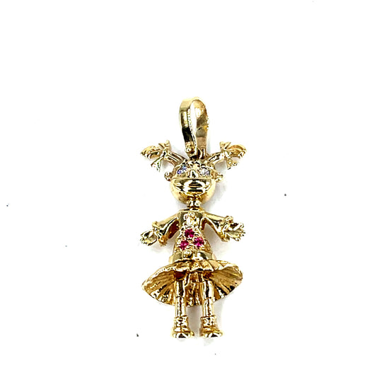 9ct Yellow Gold Articulated Girl Pendant with Ruby Accents 4.6g - Hyman’s Jewellers