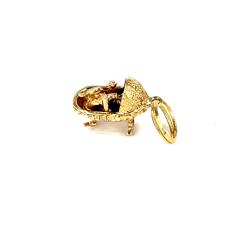 9Ct Yellow Gold Baby in a Pram Pendant - Hyman’s Jewellers