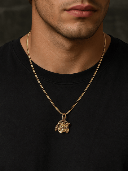 9CT Yellow Gold Bulldog Pendant with Sapphire Eyes 8.4g - Hyman’s Jewellers