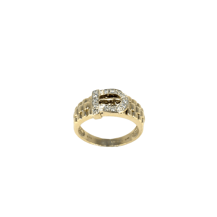 9CT Yellow Gold Diamond Buckle Ring with Textured Band - Hyman’s Jewellers