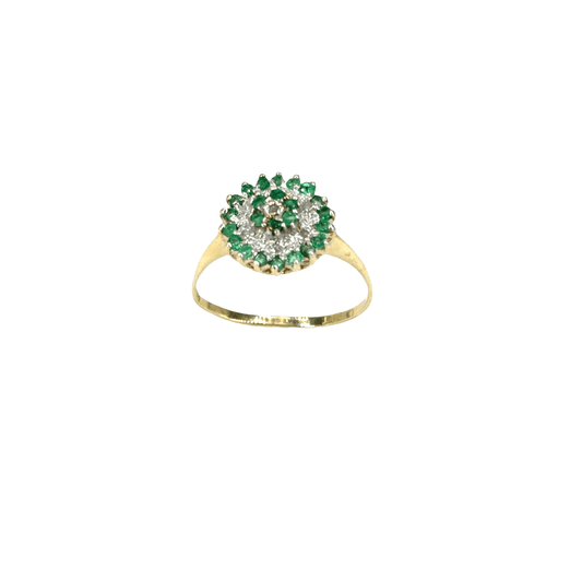 9CT Yellow Gold Emerald Floral Cluster Cocktail Ring - Hyman’s Jewellers