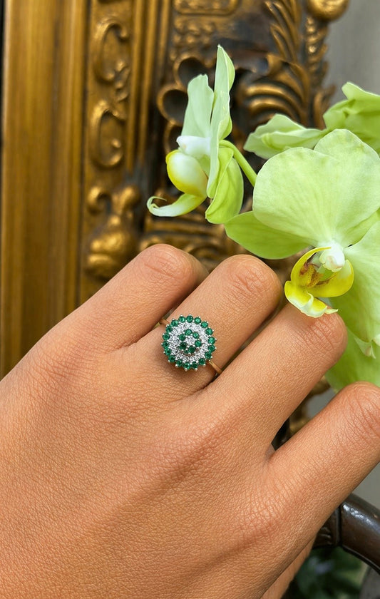9CT Yellow Gold Emerald Floral Cluster Cocktail Ring - Hyman’s Jewellers