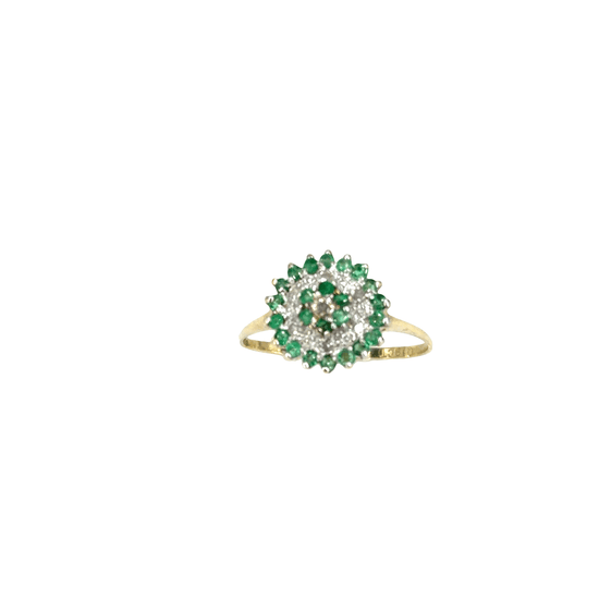 9CT Yellow Gold Emerald Floral Cluster Cocktail Ring - Hyman’s Jewellers