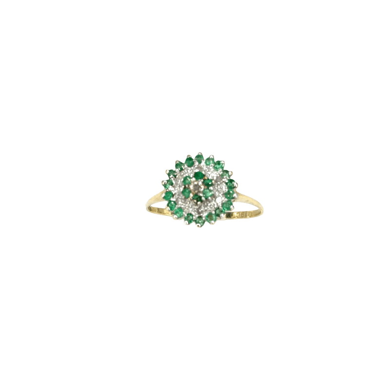 9CT Yellow Gold Emerald Floral Cluster Cocktail Ring - Hyman’s Jewellers