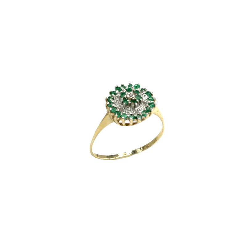 9CT Yellow Gold Emerald Floral Cluster Cocktail Ring - Hyman’s Jewellers