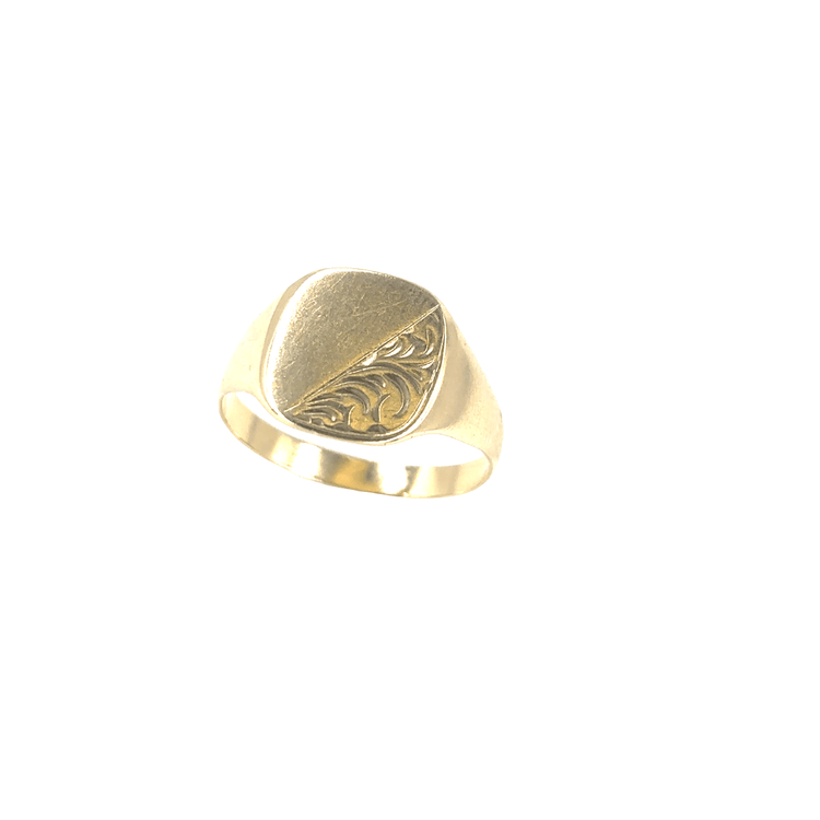9ct Yellow Gold Engraved Signet Ring - Size V - Hyman’s Jewellers