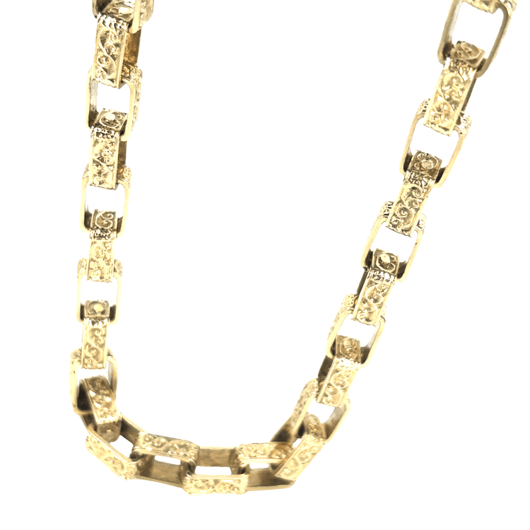 9ct Yellow Gold Men’s Etched Link Yellow Gold Square Belcher Chain - 26.5” 107.6g - Hyman’s Jewellers