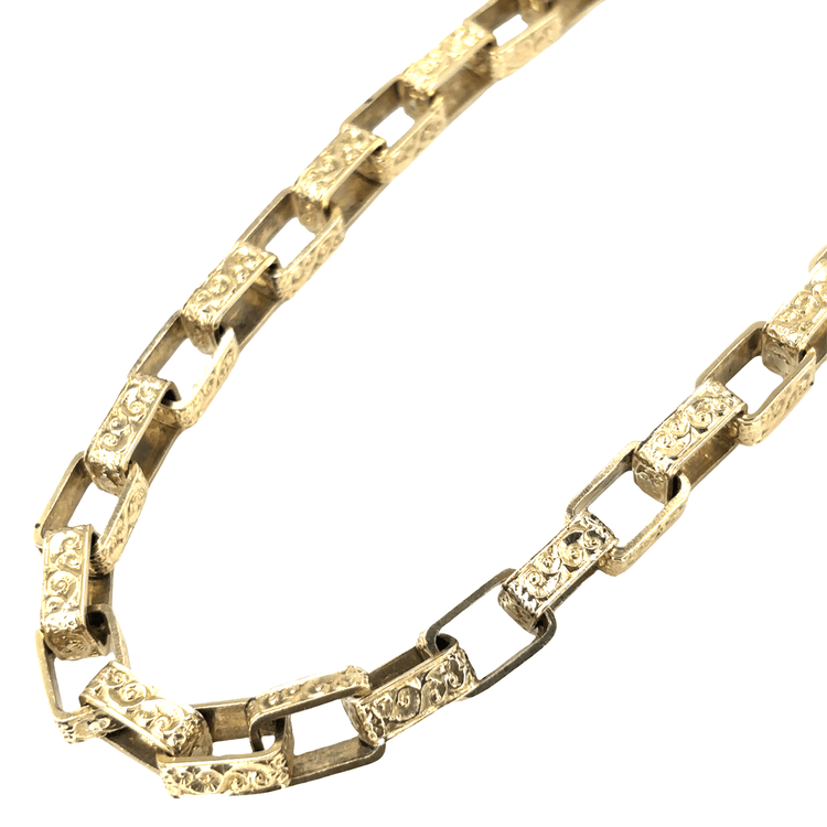 9ct Yellow Gold Men’s Etched Link Yellow Gold Square Belcher Chain - 26.5” 107.6g - Hyman’s Jewellers