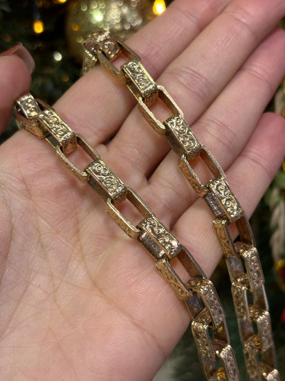 9ct Yellow Gold Men’s Etched Link Yellow Gold Square Belcher Chain - 26.5” 107.6g - Hyman’s Jewellers