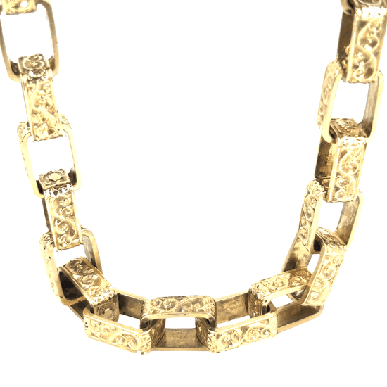 9ct Yellow Gold Men’s Etched Link Yellow Gold Square Belcher Chain - 26.5” 107.6g - Hyman’s Jewellers