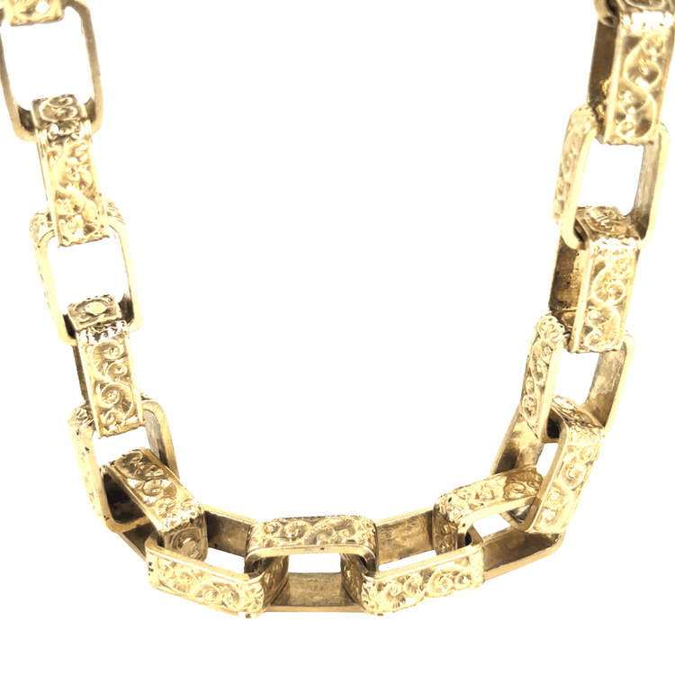9ct Yellow Gold Men’s Etched Link Yellow Gold Square Belcher Chain - 26.5” 107.6g - Hyman’s Jewellers