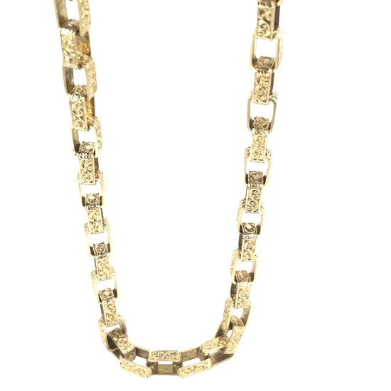 9ct Yellow Gold Men’s Etched Link Yellow Gold Square Belcher Chain - 26.5” 107.6g - Hyman’s Jewellers