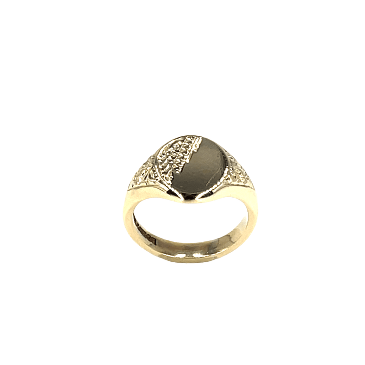 9CT Yellow Gold Onyx Signet Ring with Textured Accent 9.5g - Hyman’s Jewellers