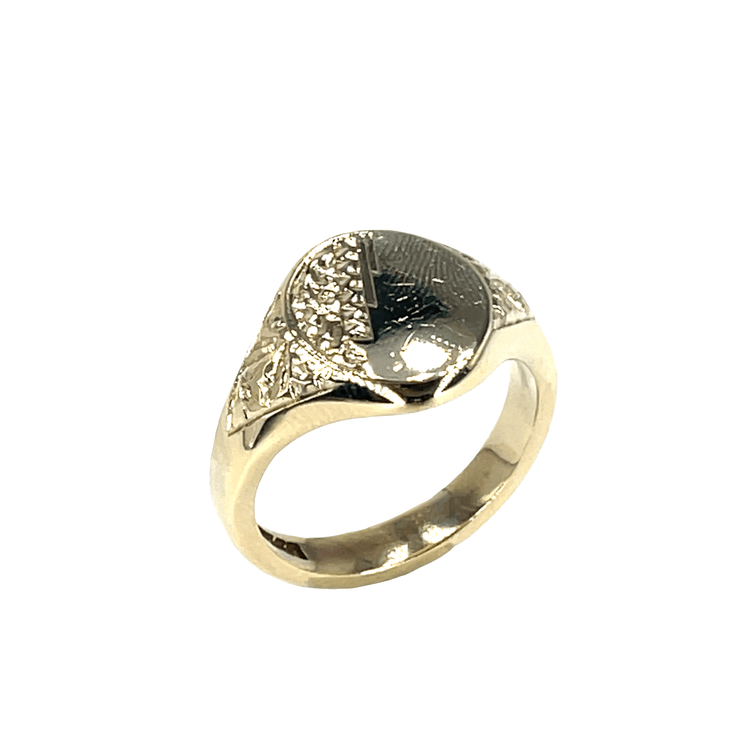 9CT Yellow Gold Onyx Signet Ring with Textured Accent 9.5g - Hyman’s Jewellers