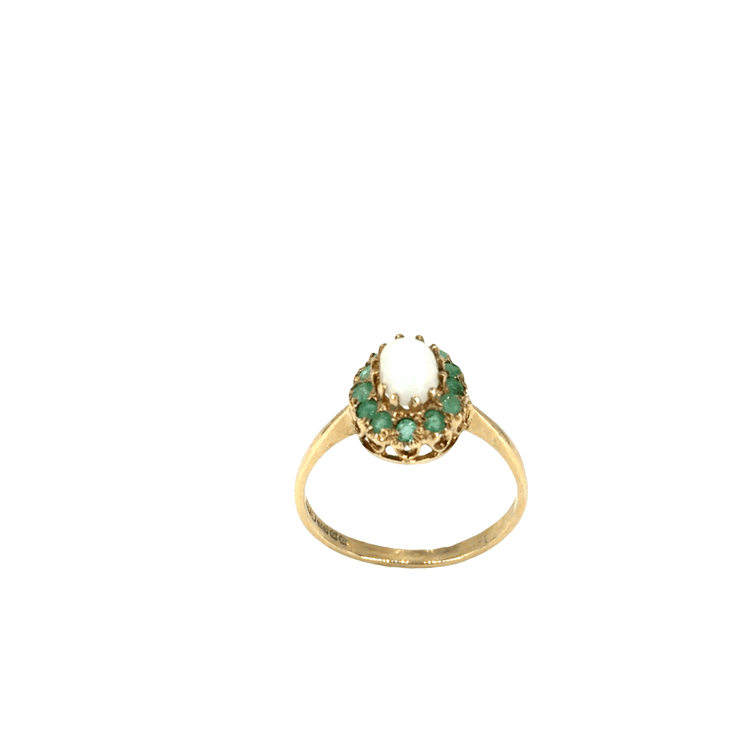 9CT Yellow Gold Opal Ring with Emerald Green Halo - Hyman’s Jewellers
