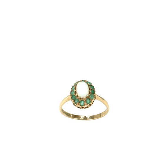 9CT Yellow Gold Opal Ring with Emerald Green Halo - Hyman’s Jewellers
