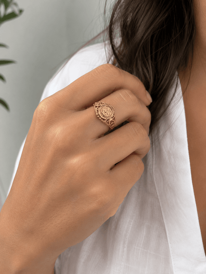 9ct Yellow Gold Openwork Medallion Signet Ring - Hyman’s Jewellers
