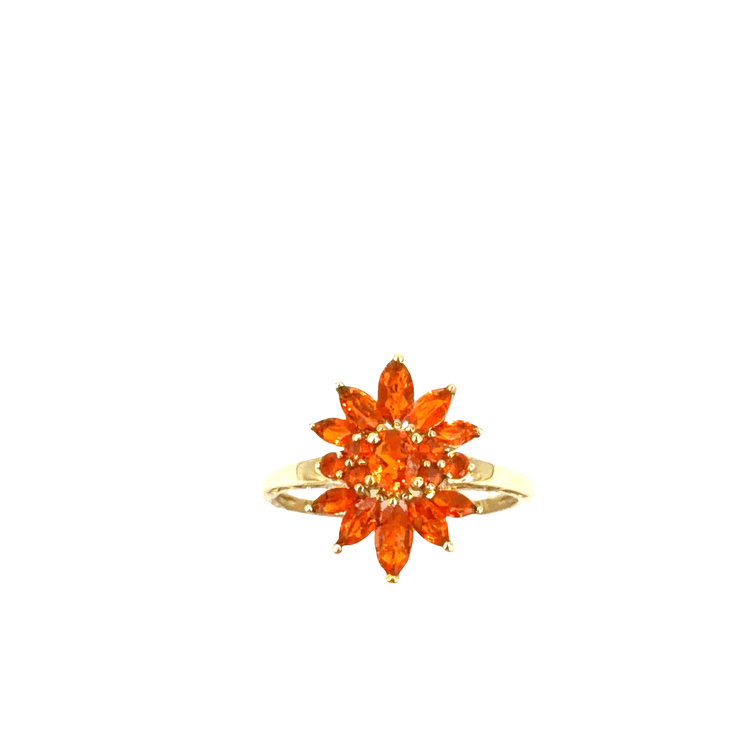 9CT Yellow Gold Orange Stones Floral Cluster Ring - Hyman’s Jewellers
