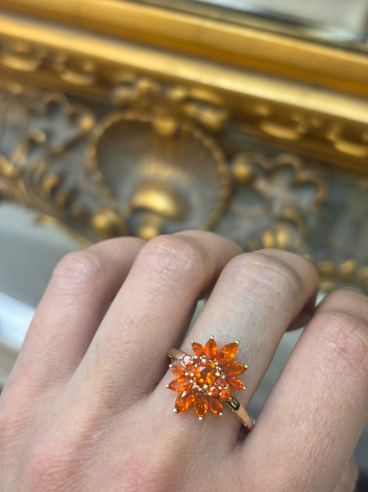 9CT Yellow Gold Orange Stones Floral Cluster Ring - Hyman’s Jewellers