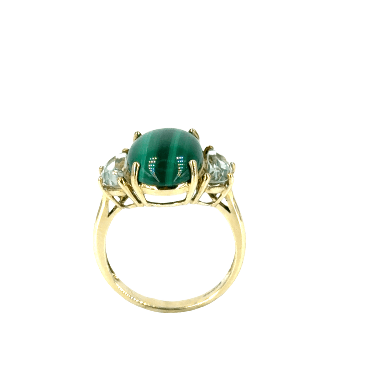 9CT Yellow Gold Oval Malachite Three - Stone Ring - Hyman’s Jewellers