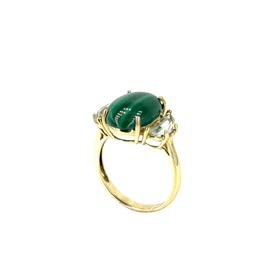 9CT Yellow Gold Oval Malachite Three - Stone Ring - Hyman’s Jewellers