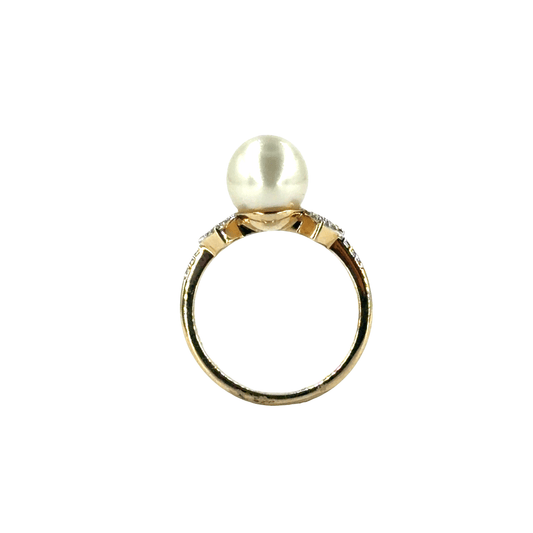 9CT Yellow Gold Pearl Solitaire Ring with Diamond Accents 3.6g - Hyman’s Jewellers