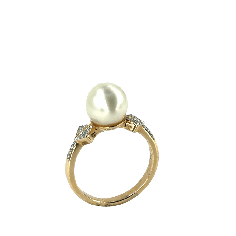 9CT Yellow Gold Pearl Solitaire Ring with Diamond Accents 3.6g - Hyman’s Jewellers