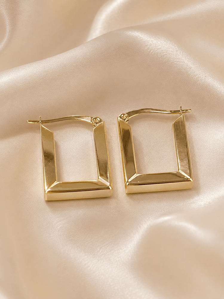 9CT Yellow Gold Rectangular Hoop Earrings 2.7g - Hyman’s Jewellers
