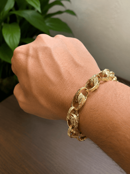 9CT Yellow Gold Textured Leaf Link Chain Bracelet - Hyman’s Jewellers