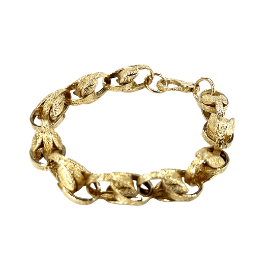 9CT Yellow Gold Textured Leaf Link Chain Bracelet - Hyman’s Jewellers